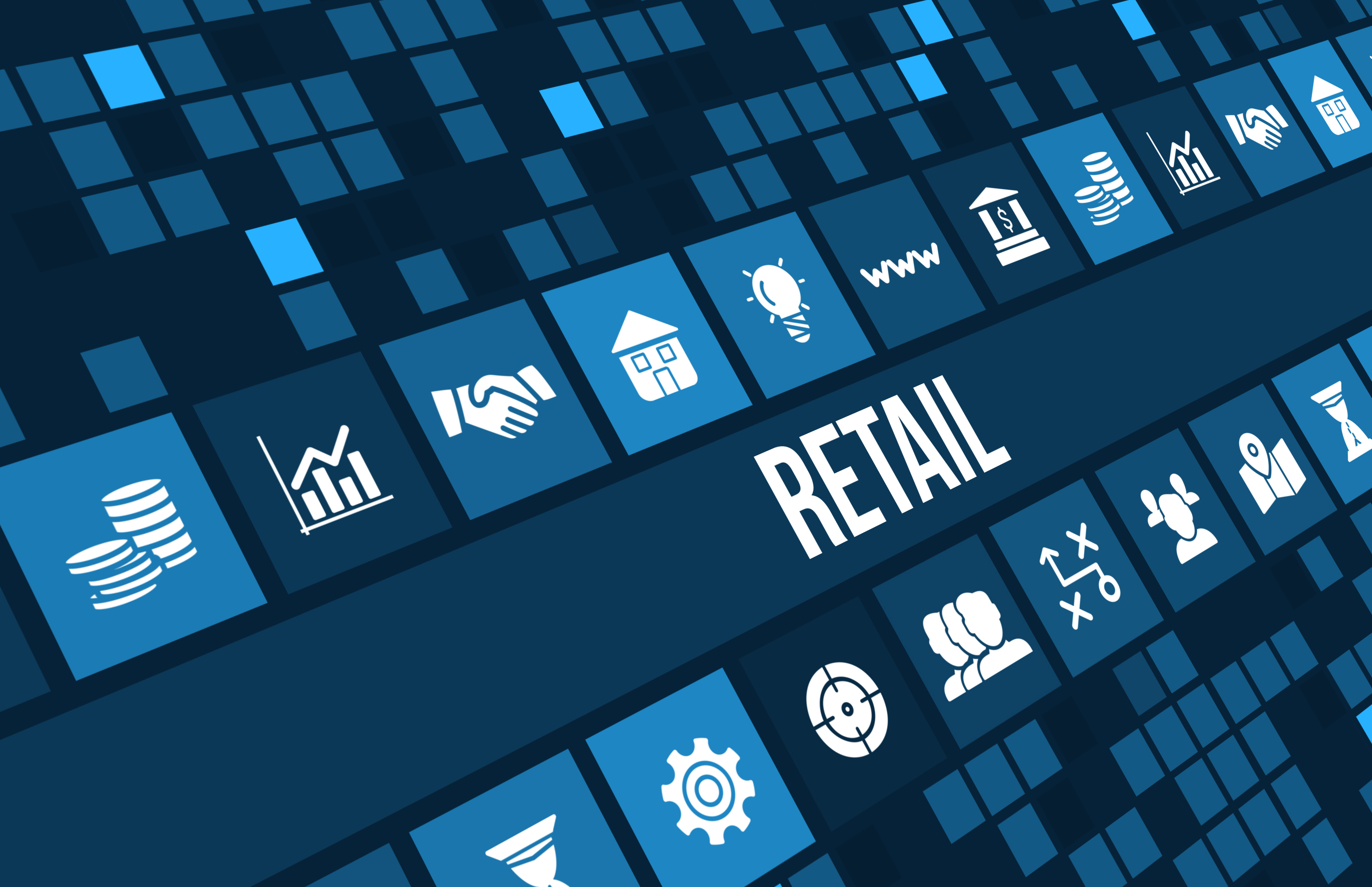Retail concept image with business icons and copyspace.