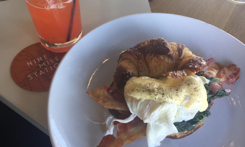 The eggs Benedict at 9 Mile Station are served on pretzel bun.