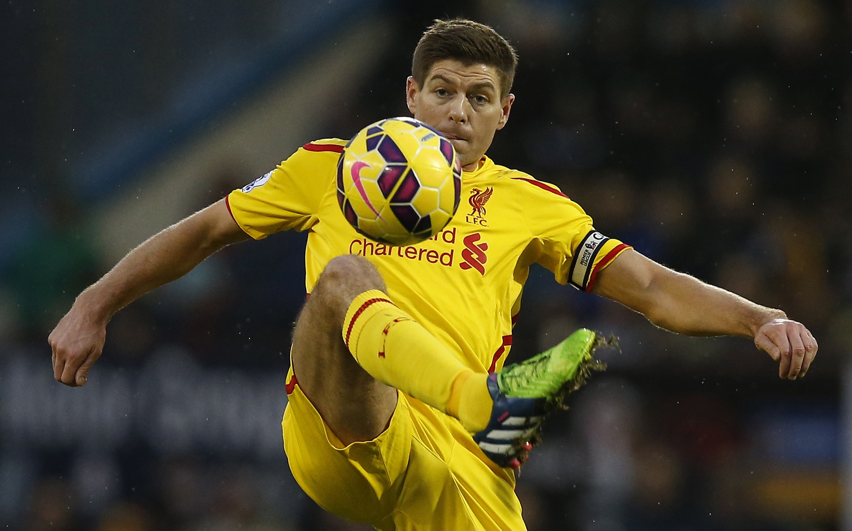Liverpool's Steven Gerrard controls the ball during their English Premier League soccer match against Burnley at Turf Moor in Burnley
